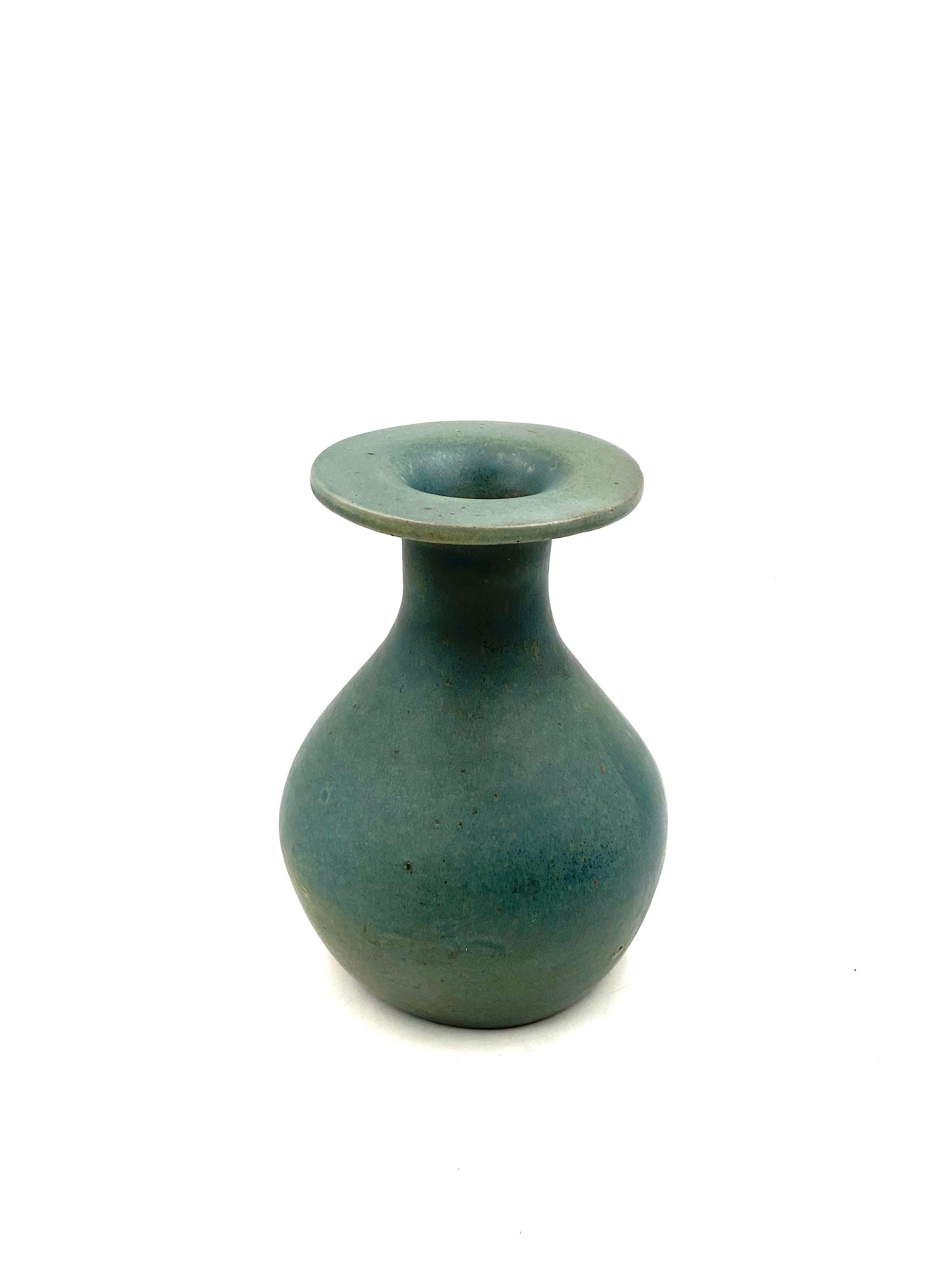 Midcentury light blue ceramic vase, France 1960s For Sale 6