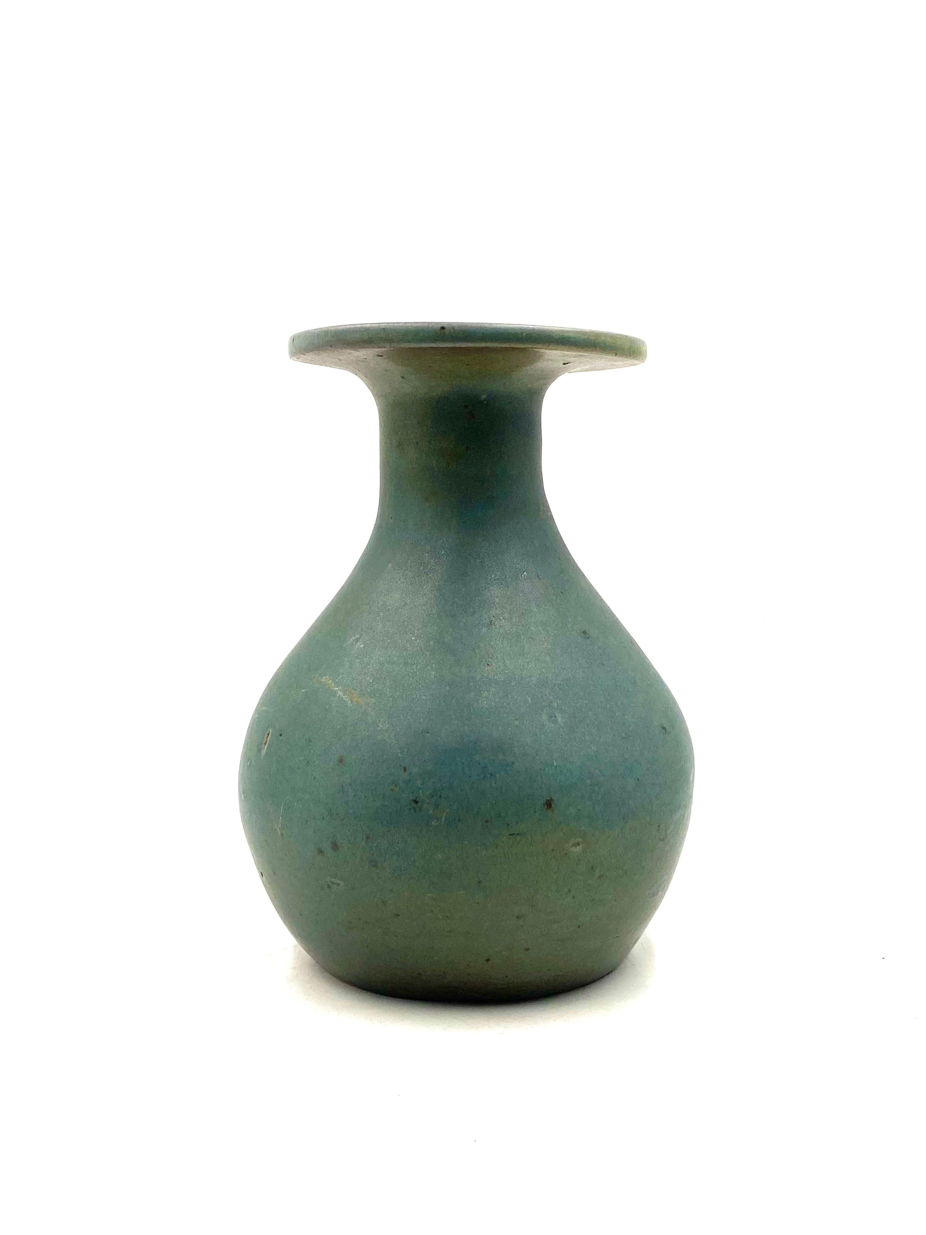Midcentury light blue ceramic vase, France 1960s For Sale 8