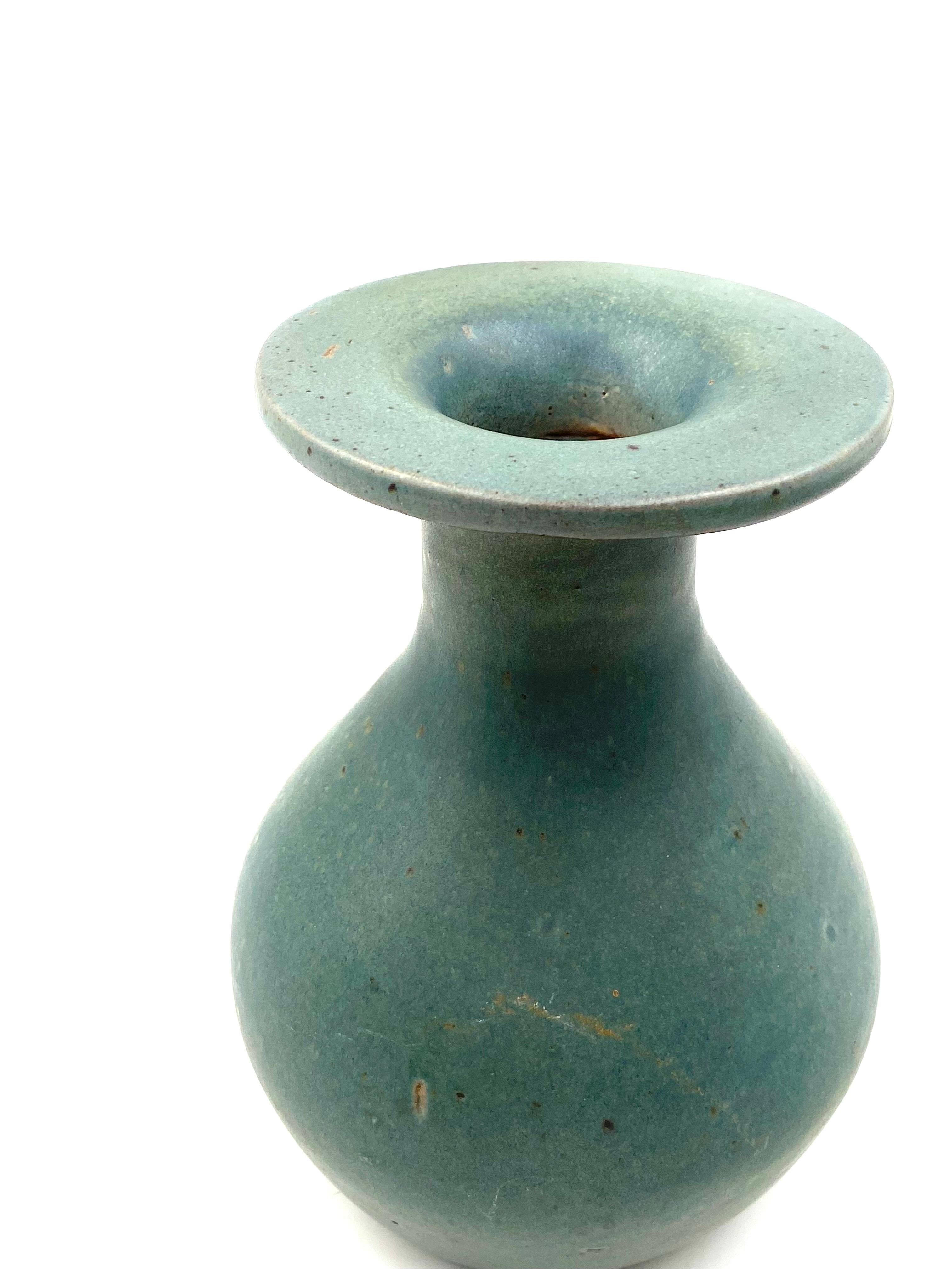 Midcentury light blue ceramic vase, France 1960s For Sale 12