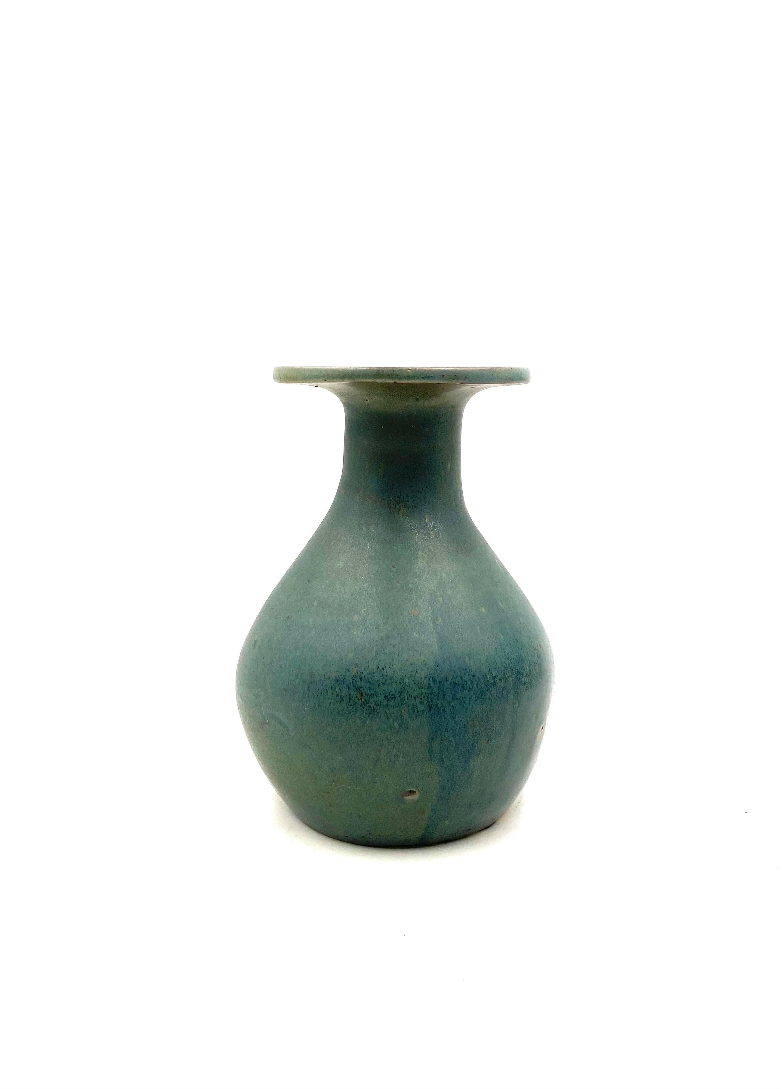 Midcentury light blue ceramic vase, France 1960s For Sale 2
