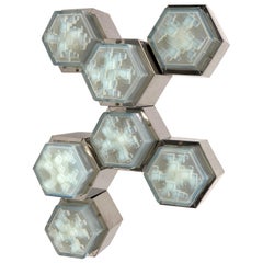 Midcentury Light Blue Glass Italian Poliarte Hexagonal Modular Sconces, 1960