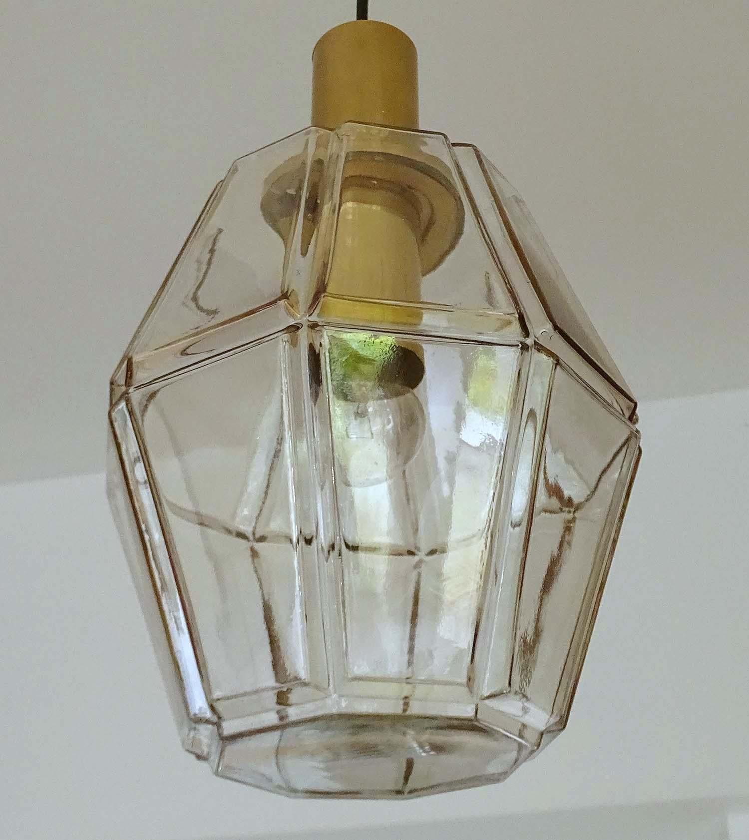 Very Large Limburg Glass and Brass Lantern Style Pendant Light Midcentury, 1970s For Sale 4