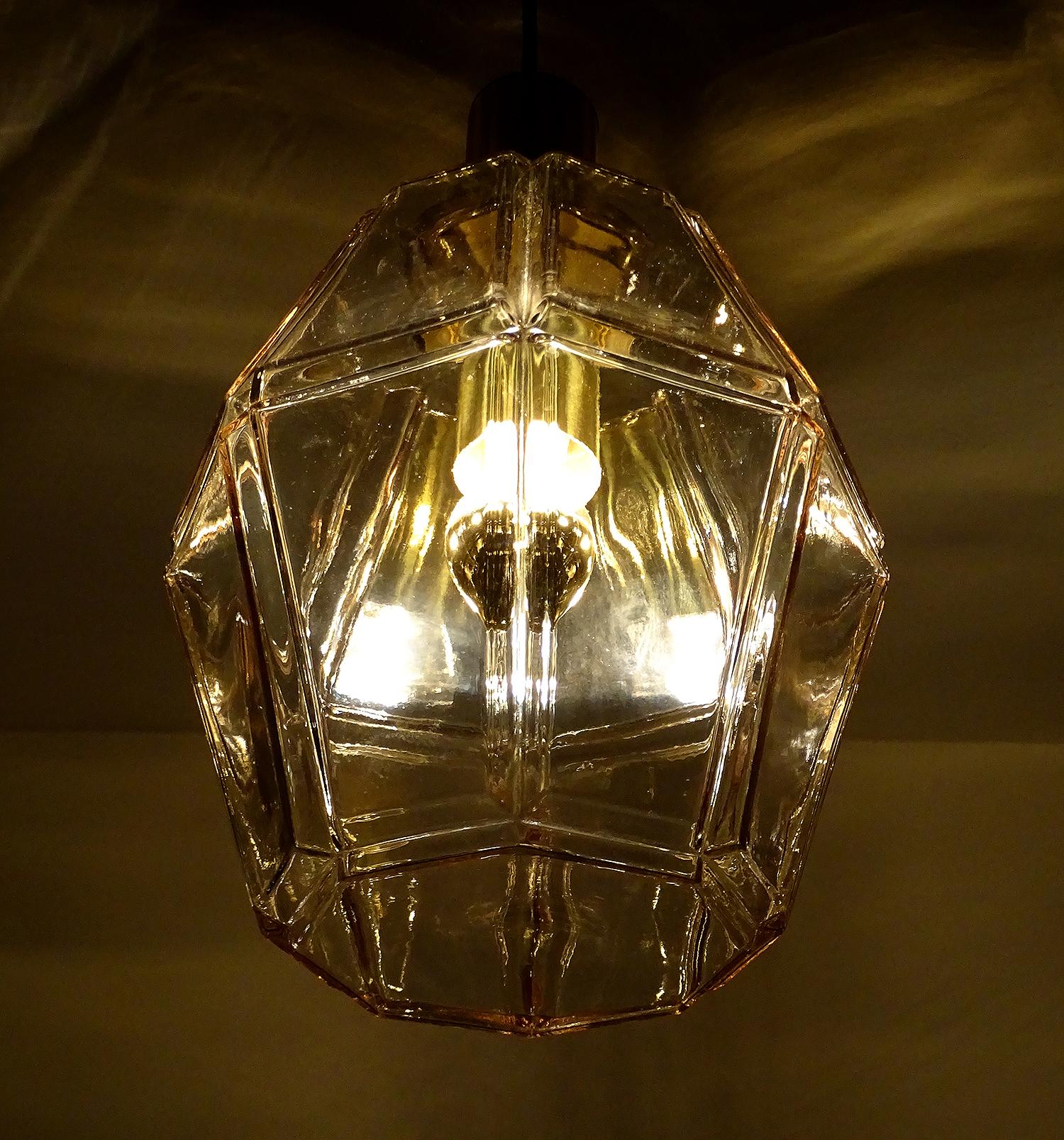 Very Large Limburg Glass and Brass Lantern Style Pendant Light Midcentury, 1970s For Sale 12