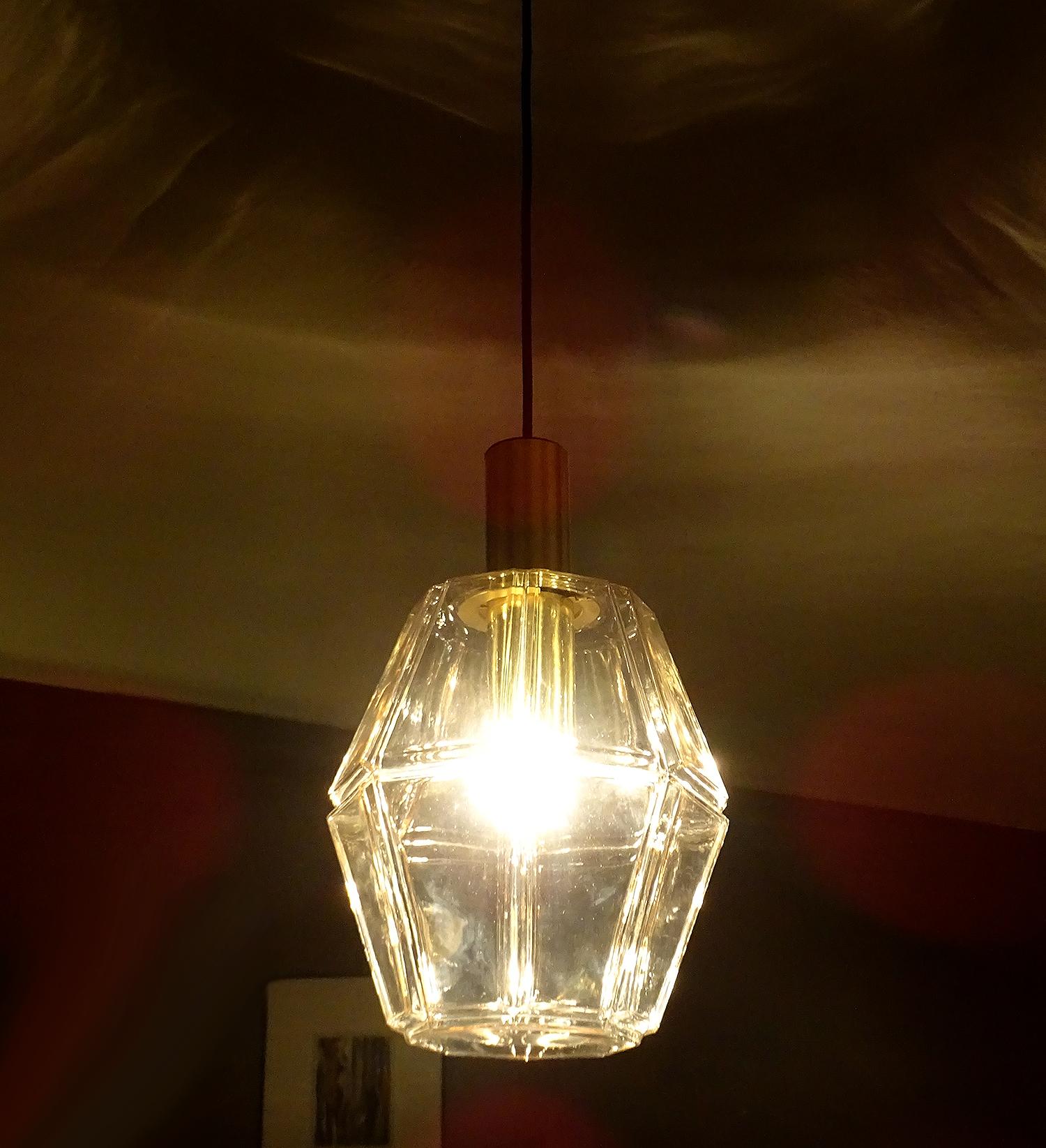 Very Large Limburg Glass and Brass Lantern Style Pendant Light Midcentury, 1970s In Good Condition For Sale In Bremen, DE