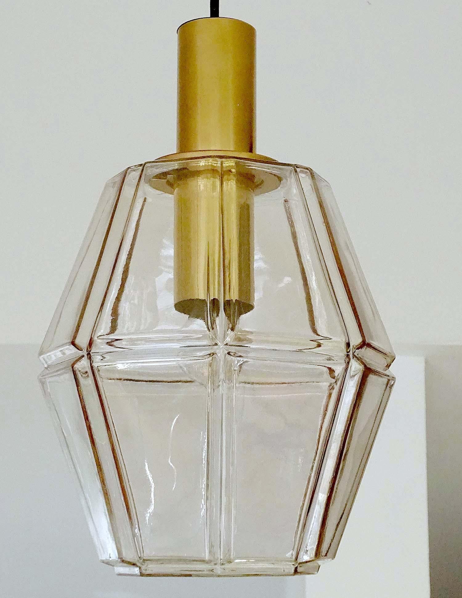 Mid-20th Century Very Large Limburg Glass and Brass Lantern Style Pendant Light Midcentury, 1970s For Sale