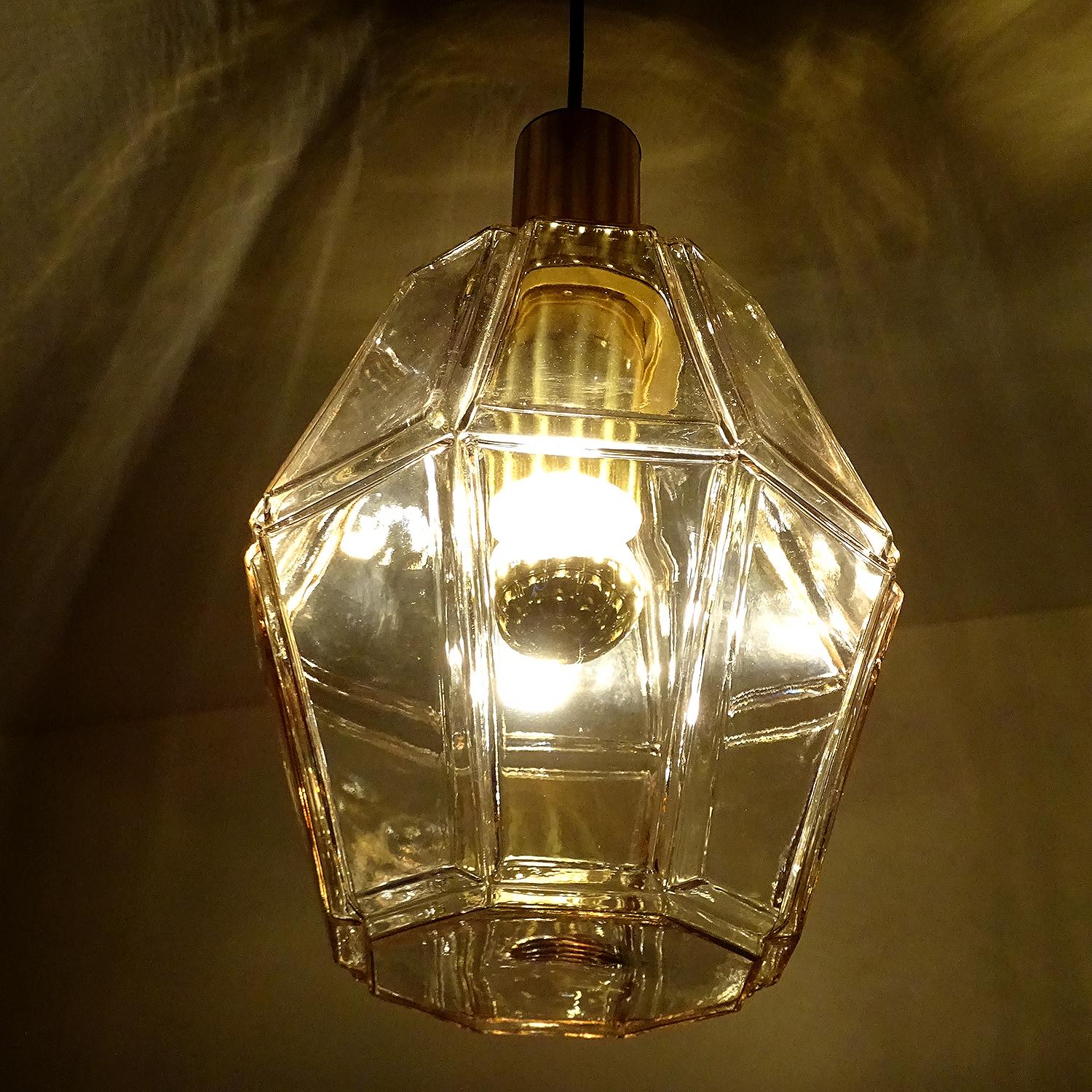 Very Large Limburg Glass and Brass Lantern Style Pendant Light Midcentury, 1970s For Sale 1