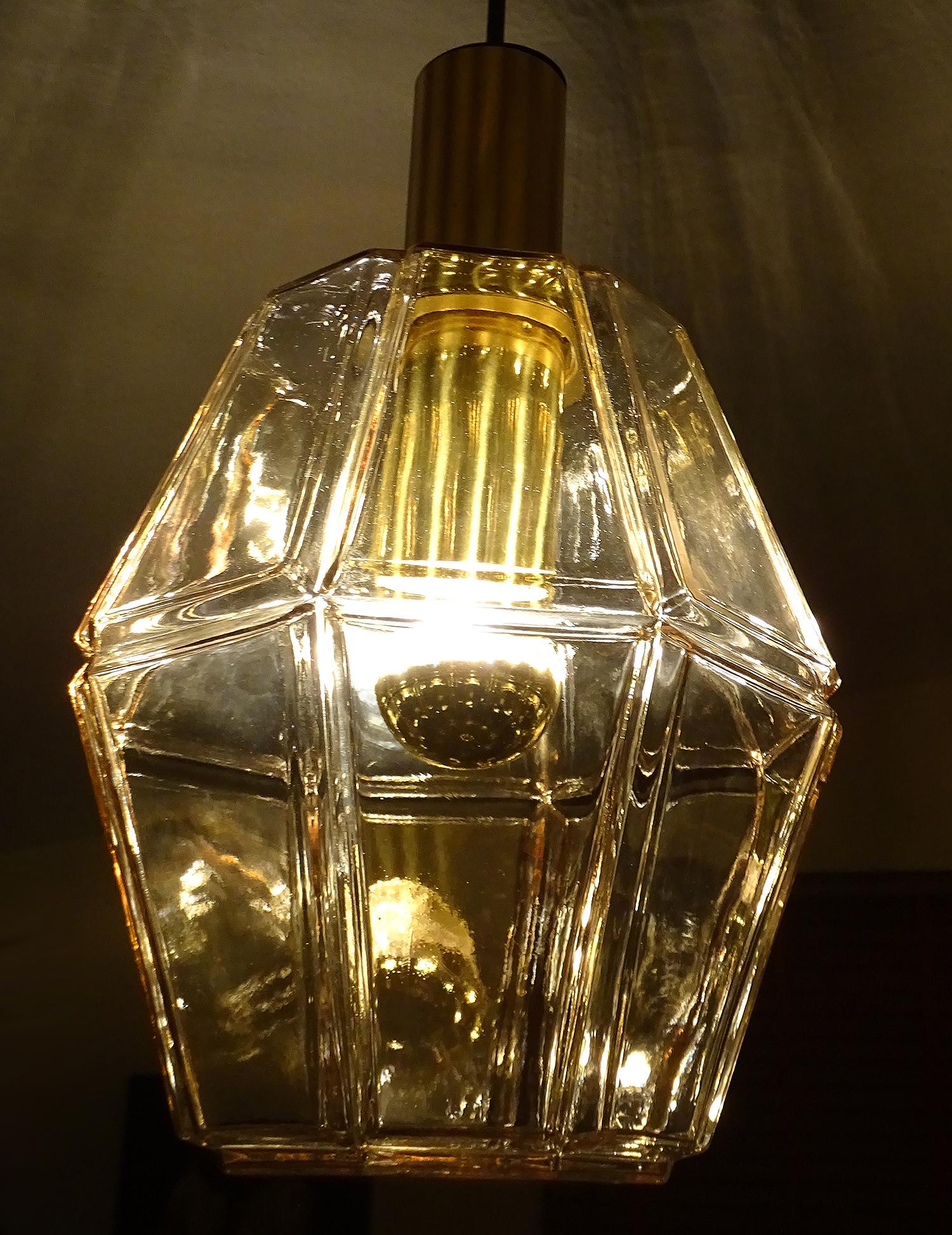 Very Large Limburg Glass and Brass Lantern Style Pendant Light Midcentury, 1970s For Sale 3