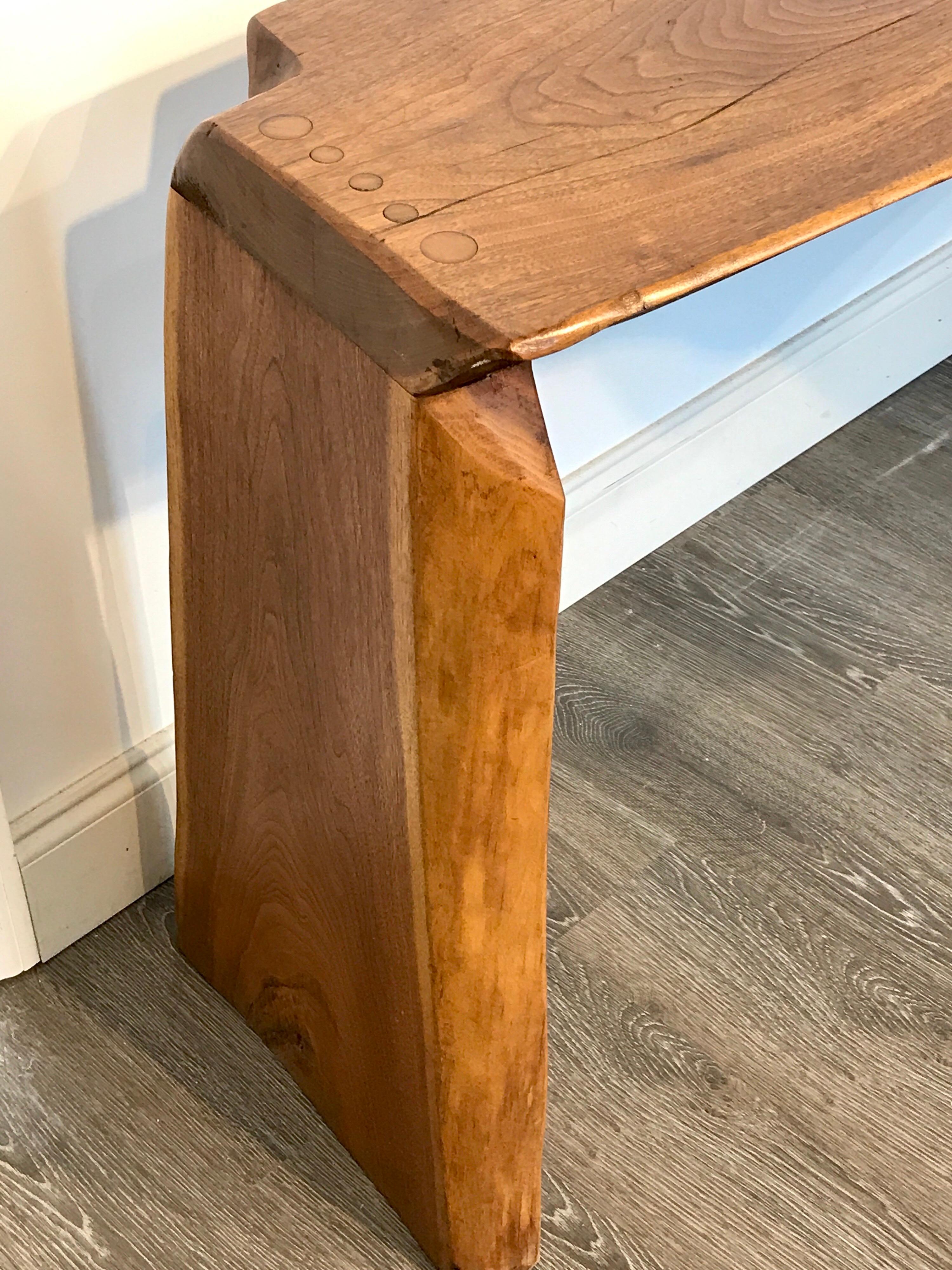 Midcentury Live Edge Walnut Slab Console Table In Excellent Condition In Atlanta, GA