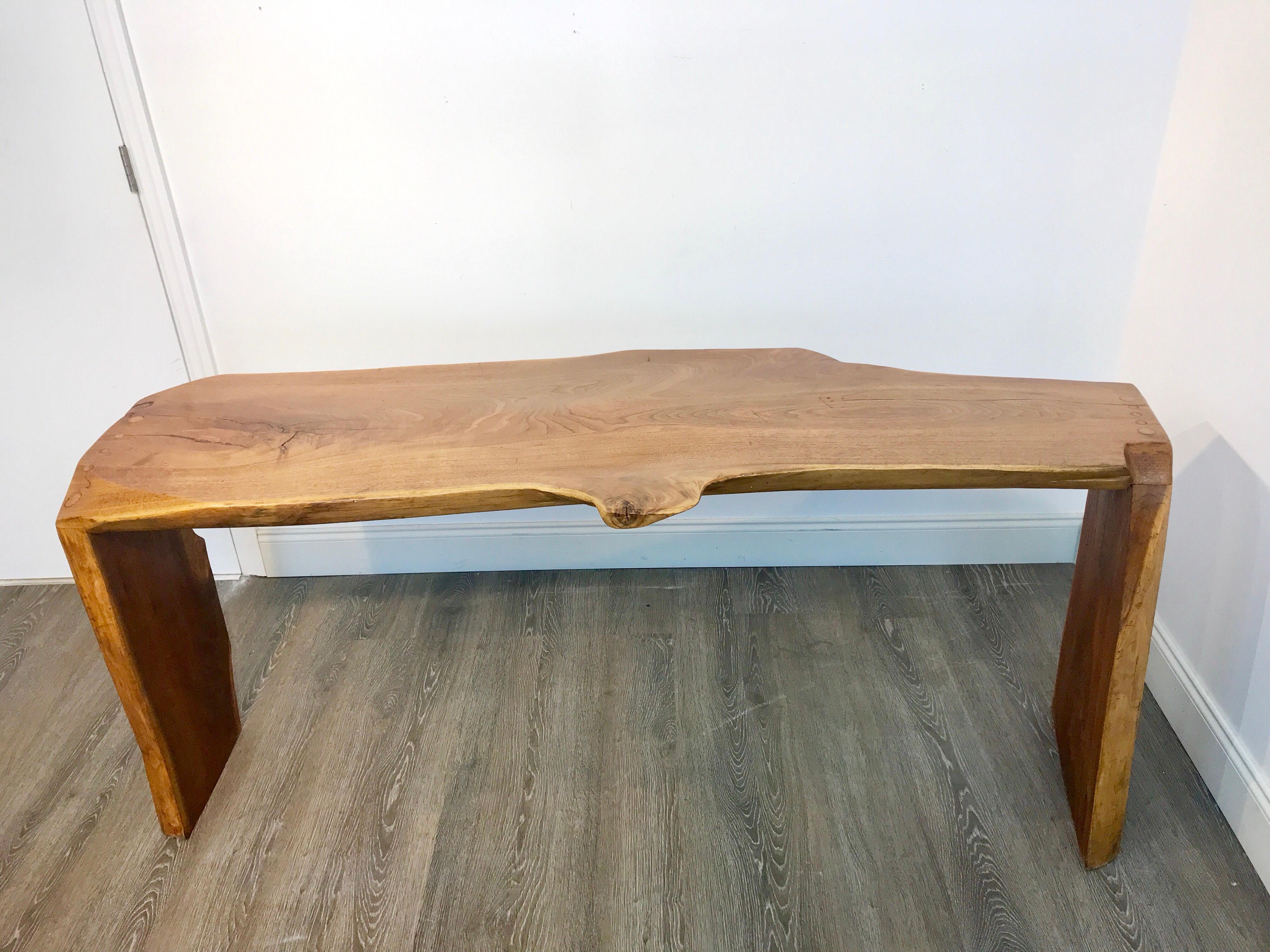 20th Century Midcentury Live Edge Walnut Slab Console Table