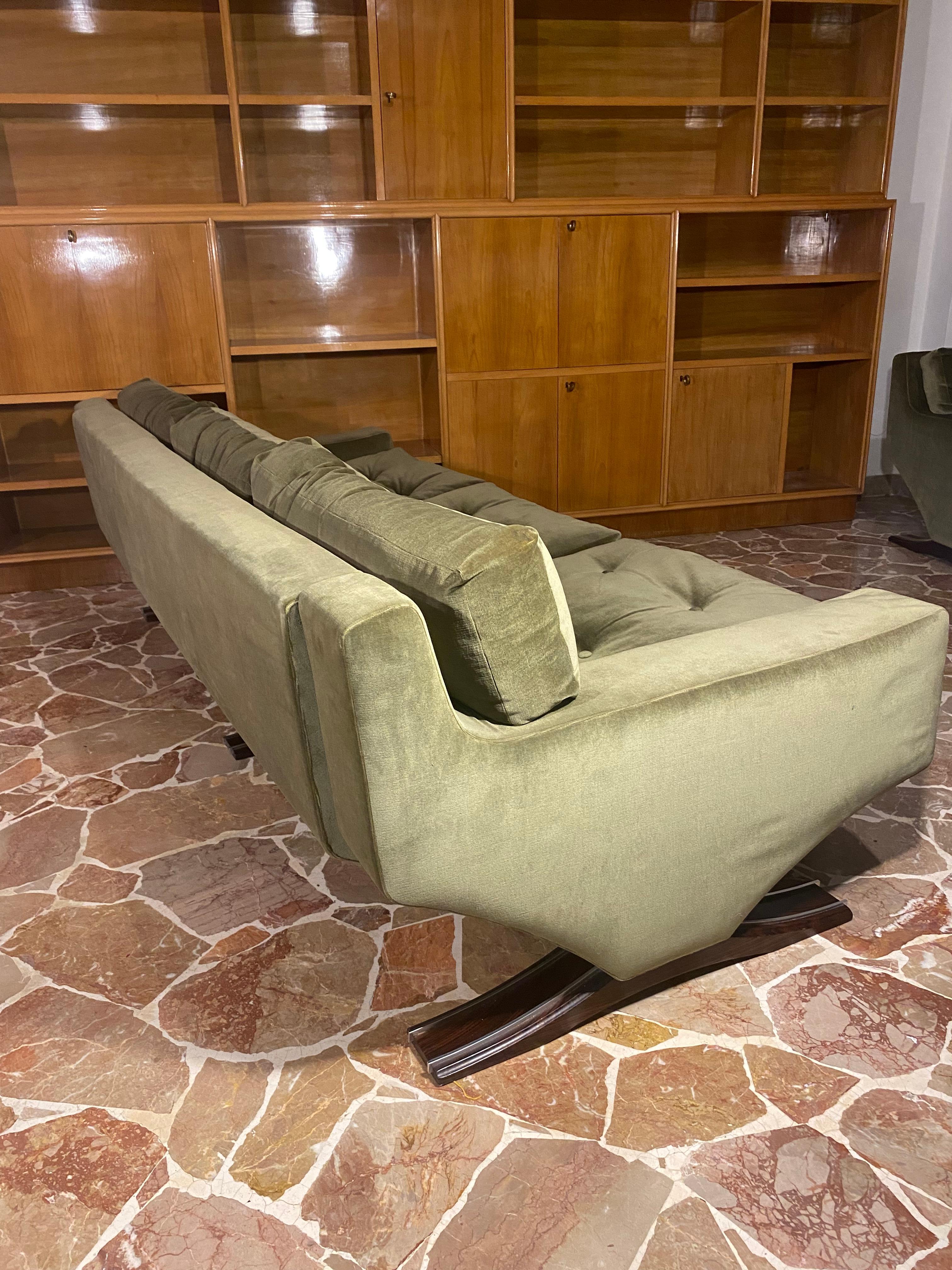 Midcentury Living Room Set Olive Green Color by Franz Sartori for Flexform In Good Condition In Traversetolo, IT