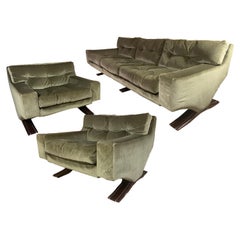 Midcentury Living Room Set Olive Green Color by Franz Sartori for Flexform