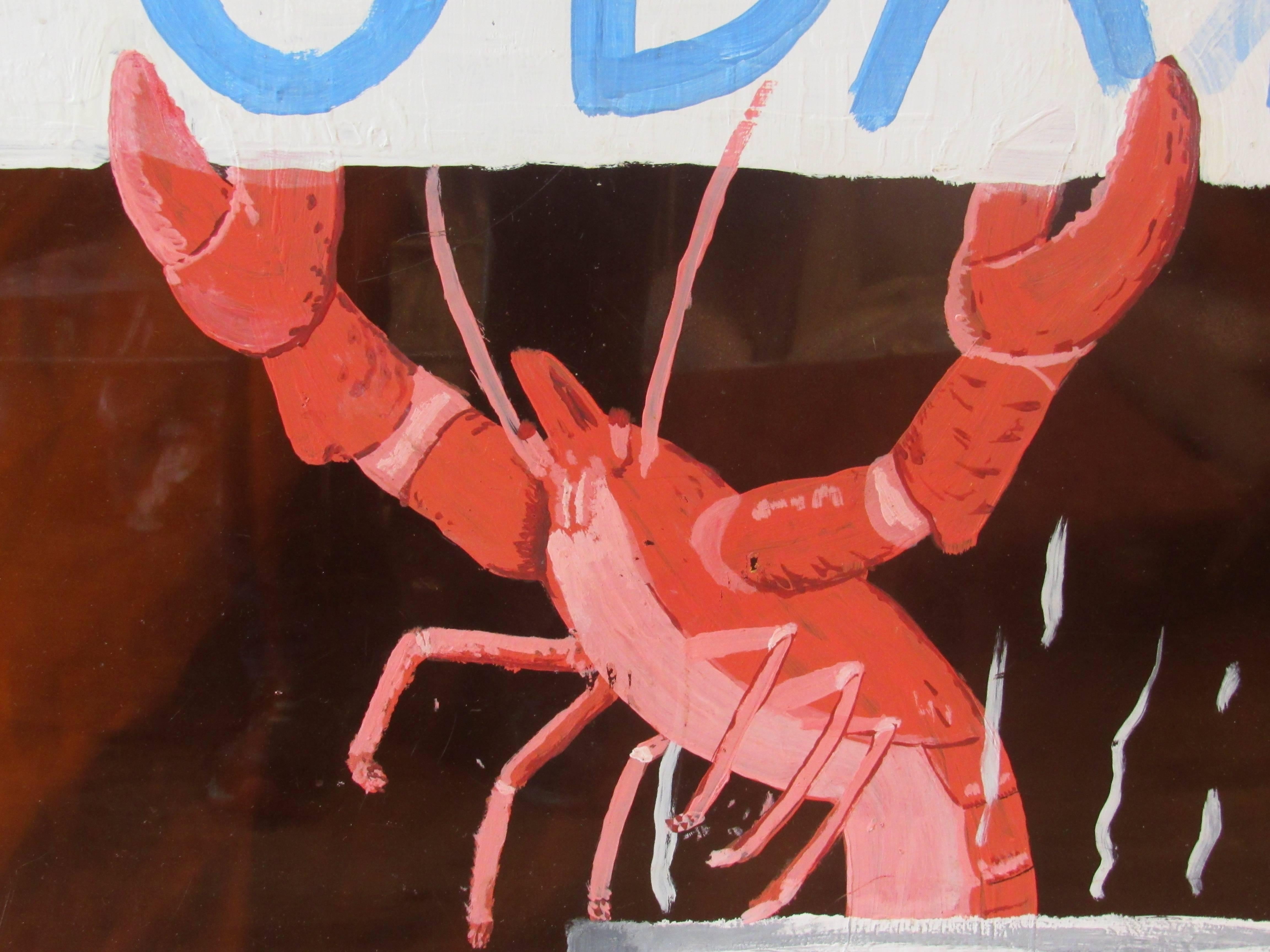 20th Century Midcentury Lobster for Sale Hand-Painted Sign on Bronze Lucite, 1960s-1970s