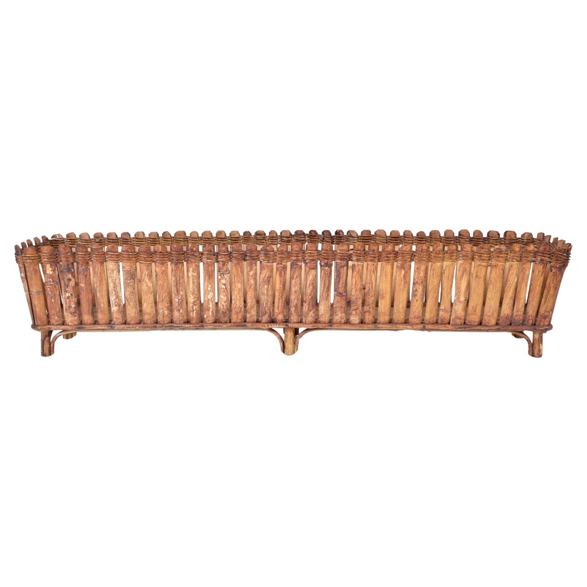 Midcentury Long Bamboo Rattan Planter Window Box Jardiniere Plant Stand Tiki For Sale