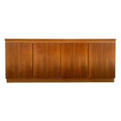 Vintage Midcentury Long Danish Modern Teak Credenza Sideboard 4-Door