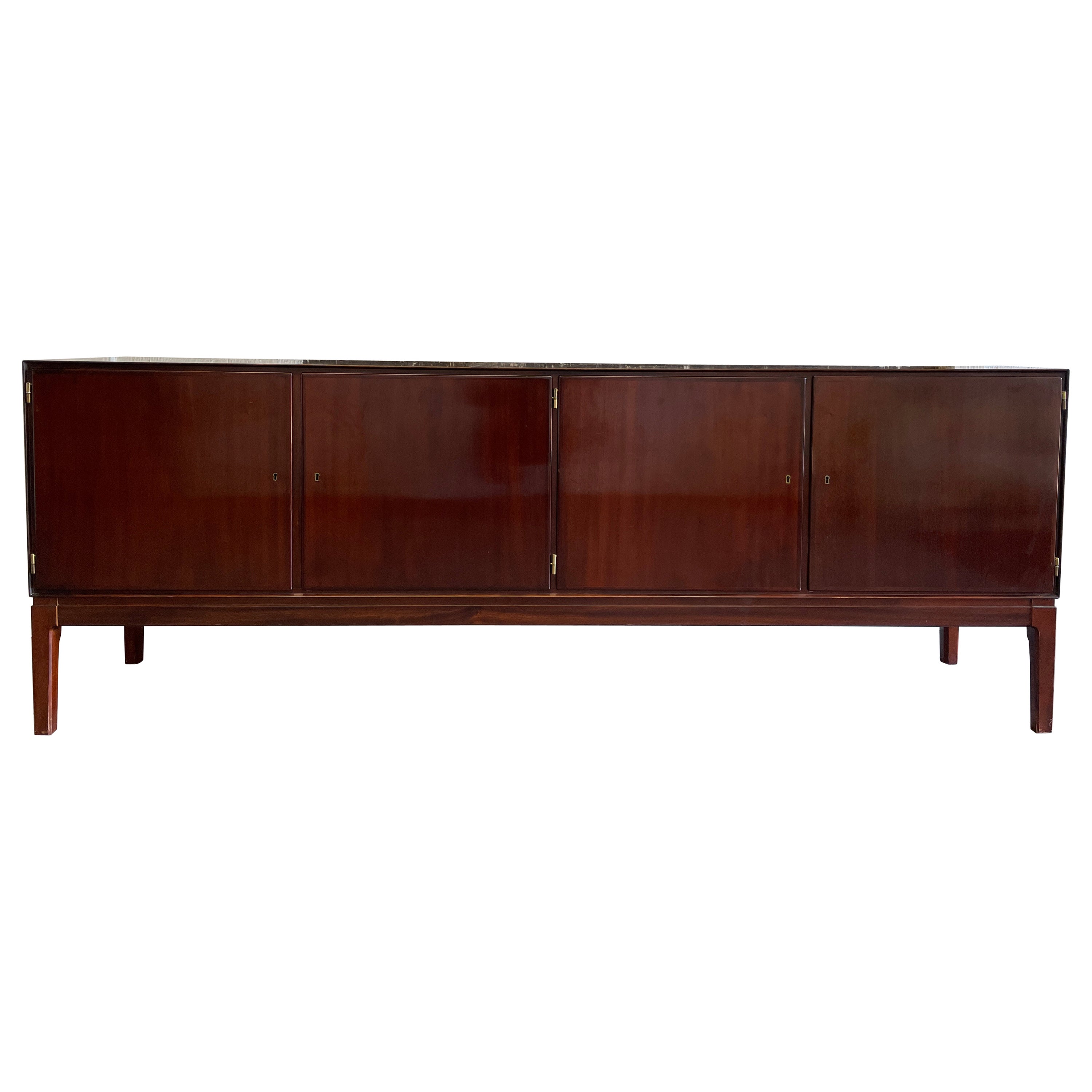 Midcentury Long Danish Modern Teak Credenza Sideboard 4-Door keyed