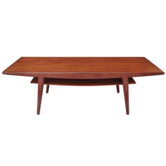 Midcentury Long Danish Teak Coffee Table with Shelf, 1960s