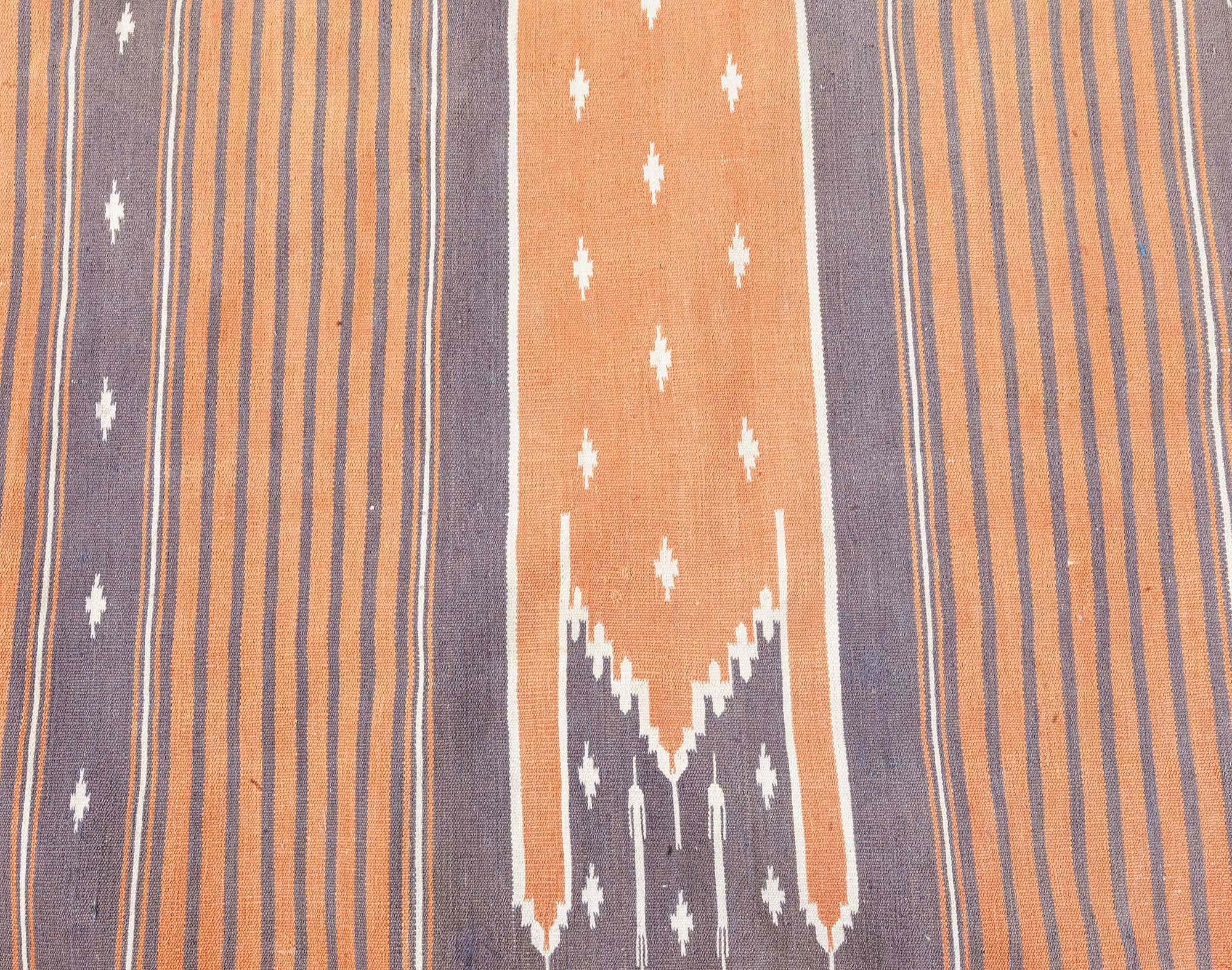 Vintage Indian Dhurrie Runner in Brick, Charcoal, and Cream, circa Mid-20th Century
Size: 4'3