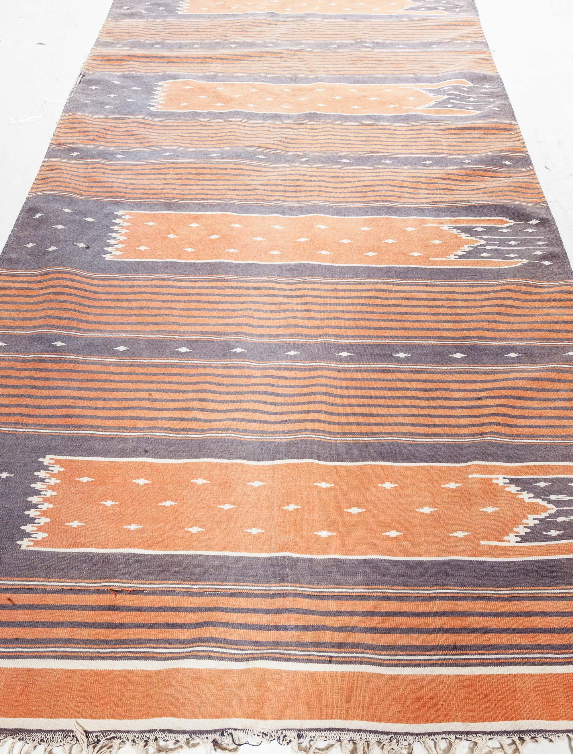 Hand-Woven Midcentury Long Narrow Indian Dhurrie Cotton Runner For Sale