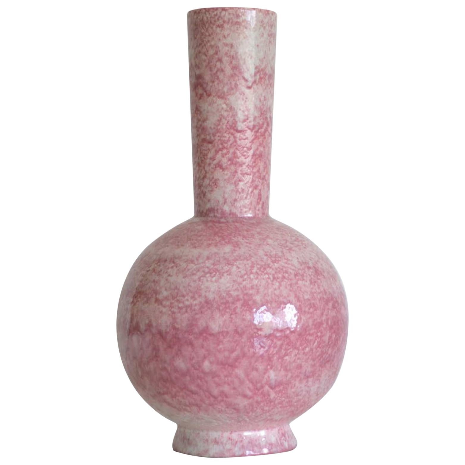 Midcentury Long Neck Crackle Glazed Ceramic Vase For Sale