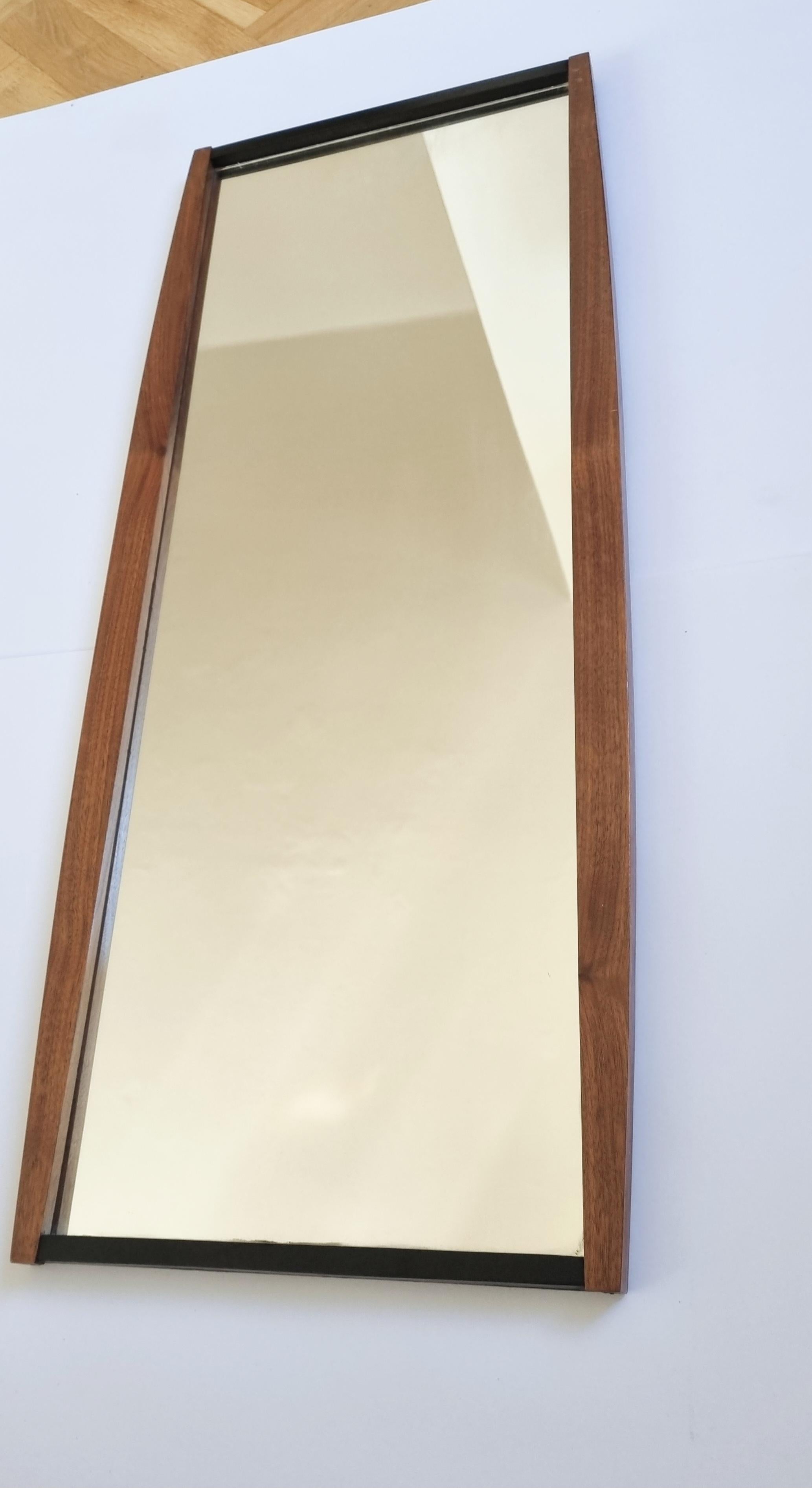 Danish Midcentury Long Teak Wall Mirror, Denmark, 1960s For Sale