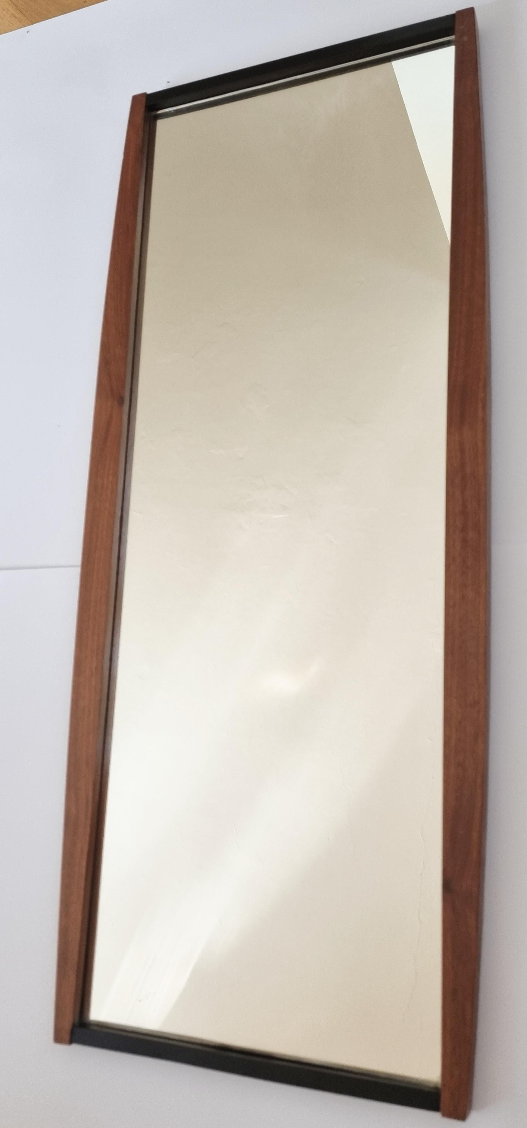 Mid-20th Century Midcentury Long Teak Wall Mirror, Denmark, 1960s For Sale