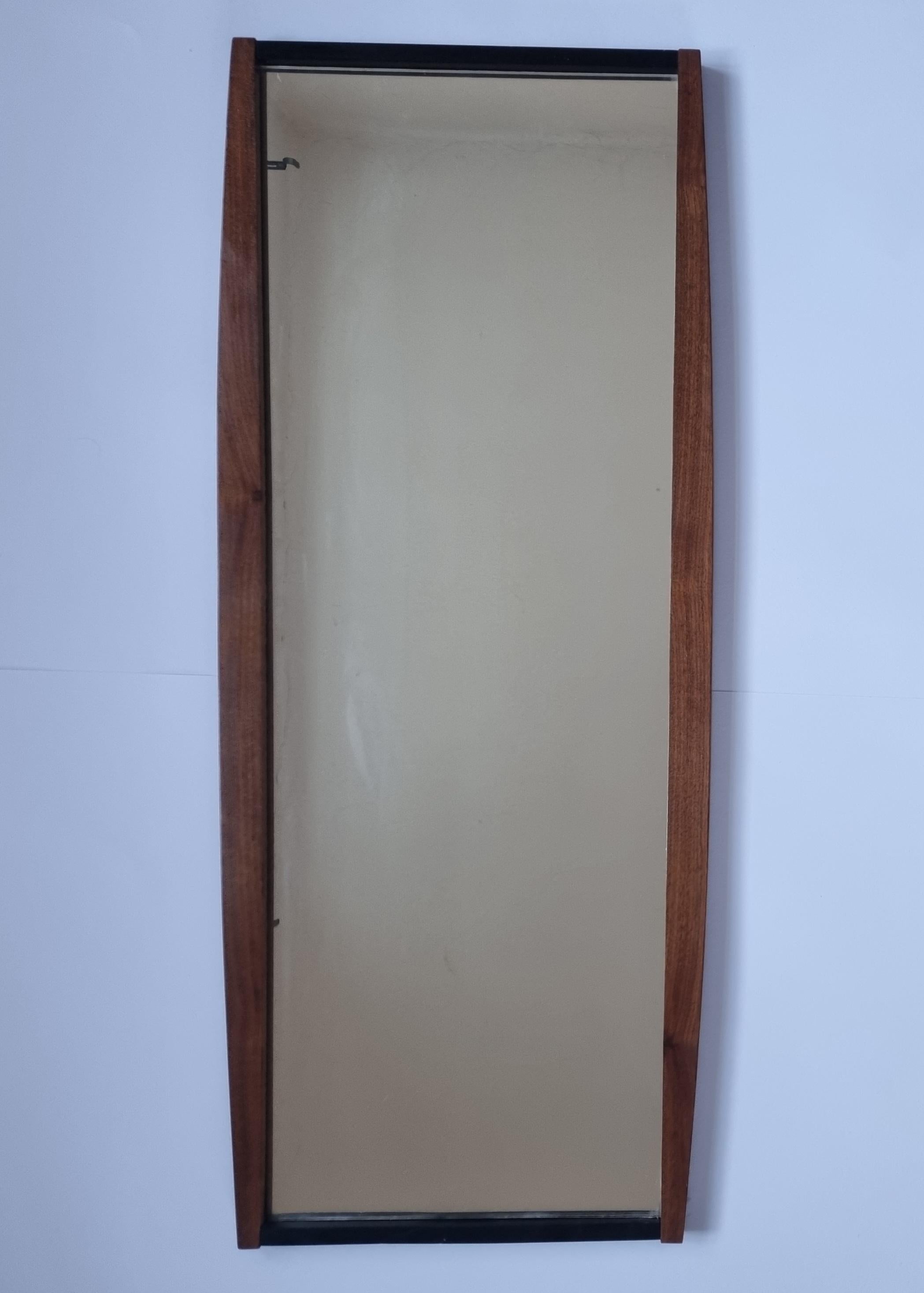 Midcentury Long Teak Wall Mirror, Denmark, 1960s For Sale 1