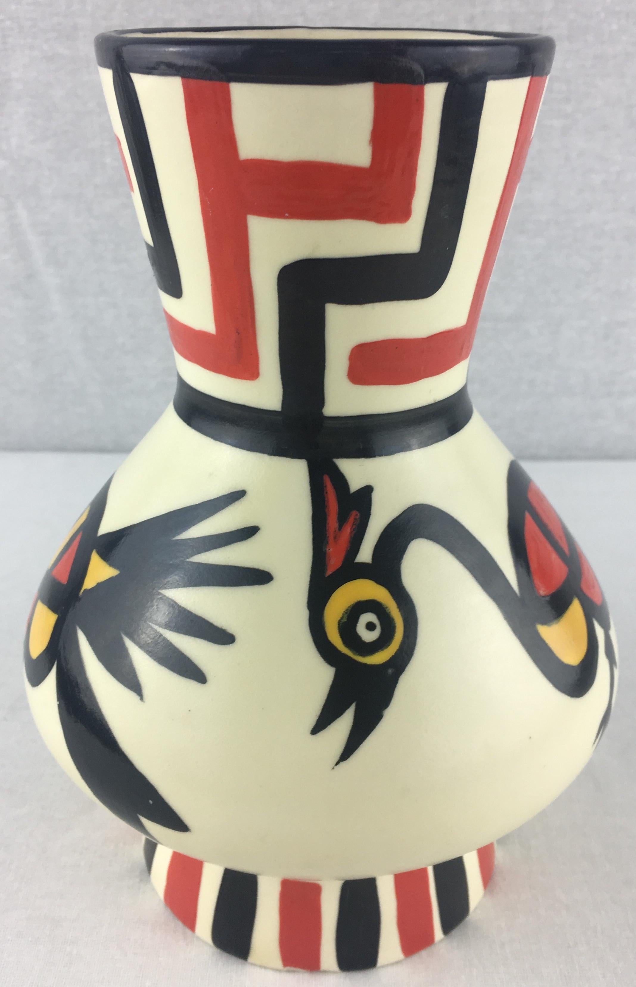 Hand-Painted Midcentury Longwy Modernist Vase Model Lima, circa 1960s