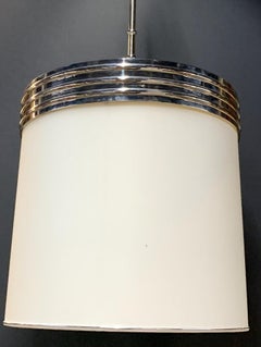 Midcentury Lorin Marsh Polished Nickel Parchment Drum Chandelier Light Fixture