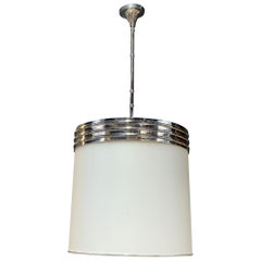 Midcentury Lorin Marsh Polished Nickel Parchment Drum Chandelier Light Fixture