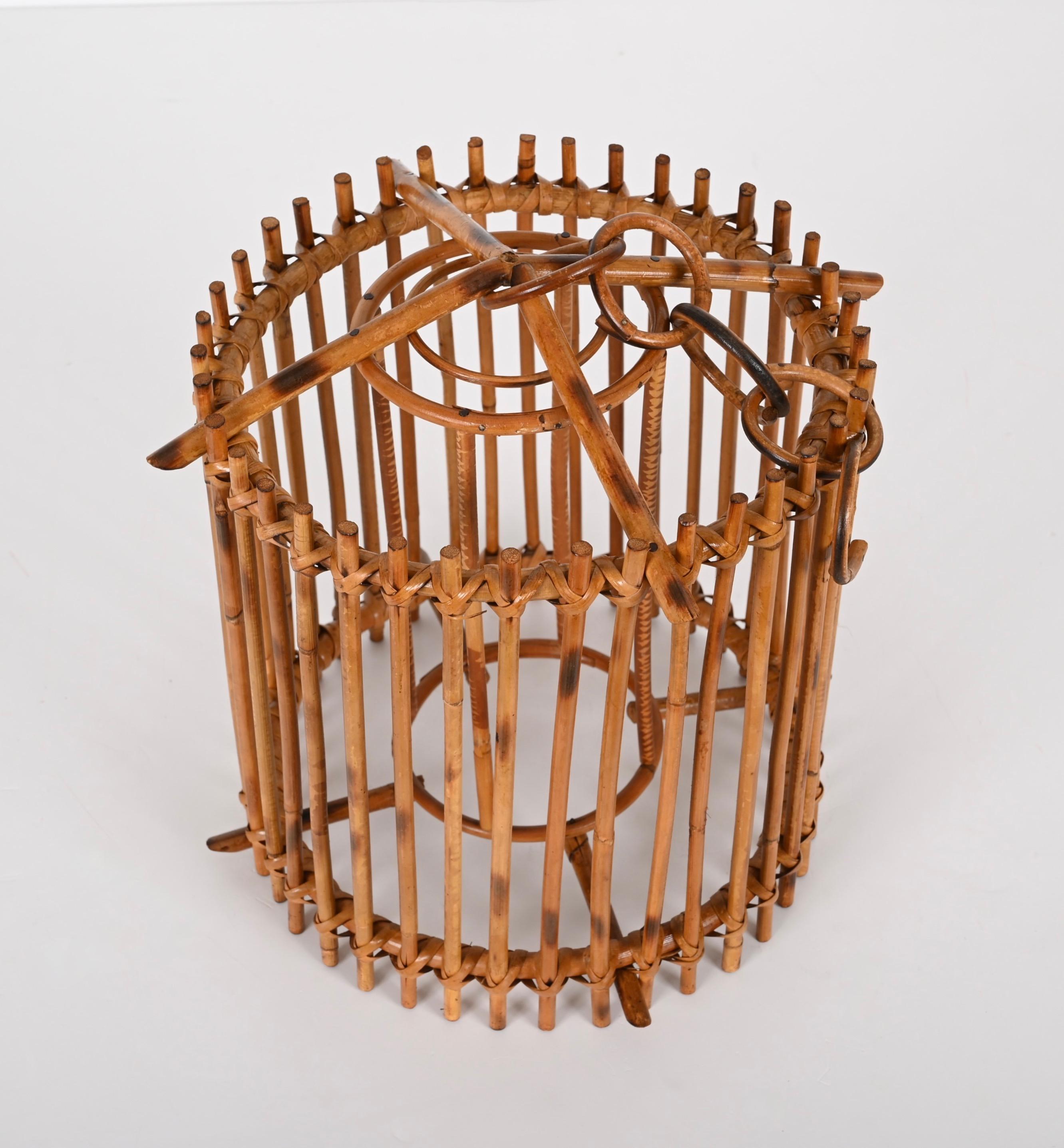Mid-Century Louis Sognot Bamboo Cane and Rattan French Round Chandelier, 1960s For Sale 9