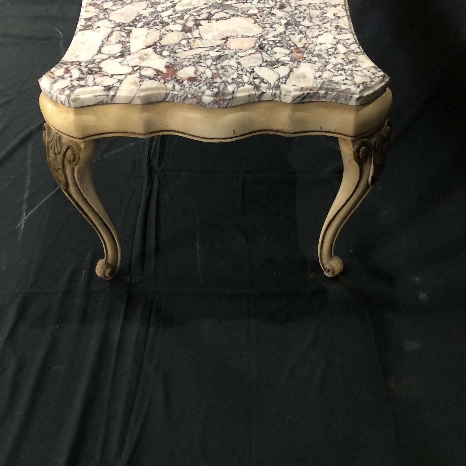 American Midcentury Louis XV Style Coffee Table with Stunning Marble Top