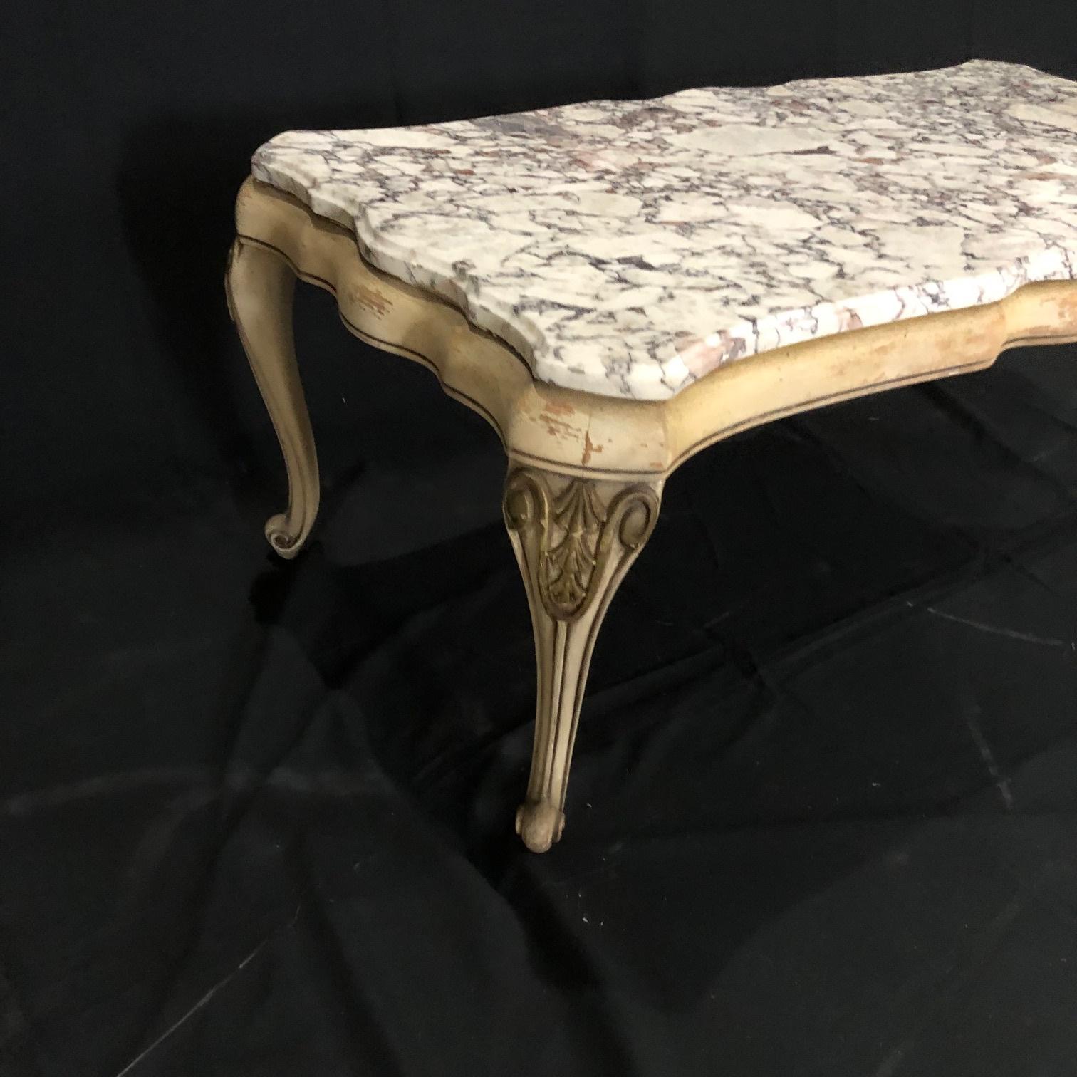 Mid-20th Century Midcentury Louis XV Style Coffee Table with Stunning Marble Top