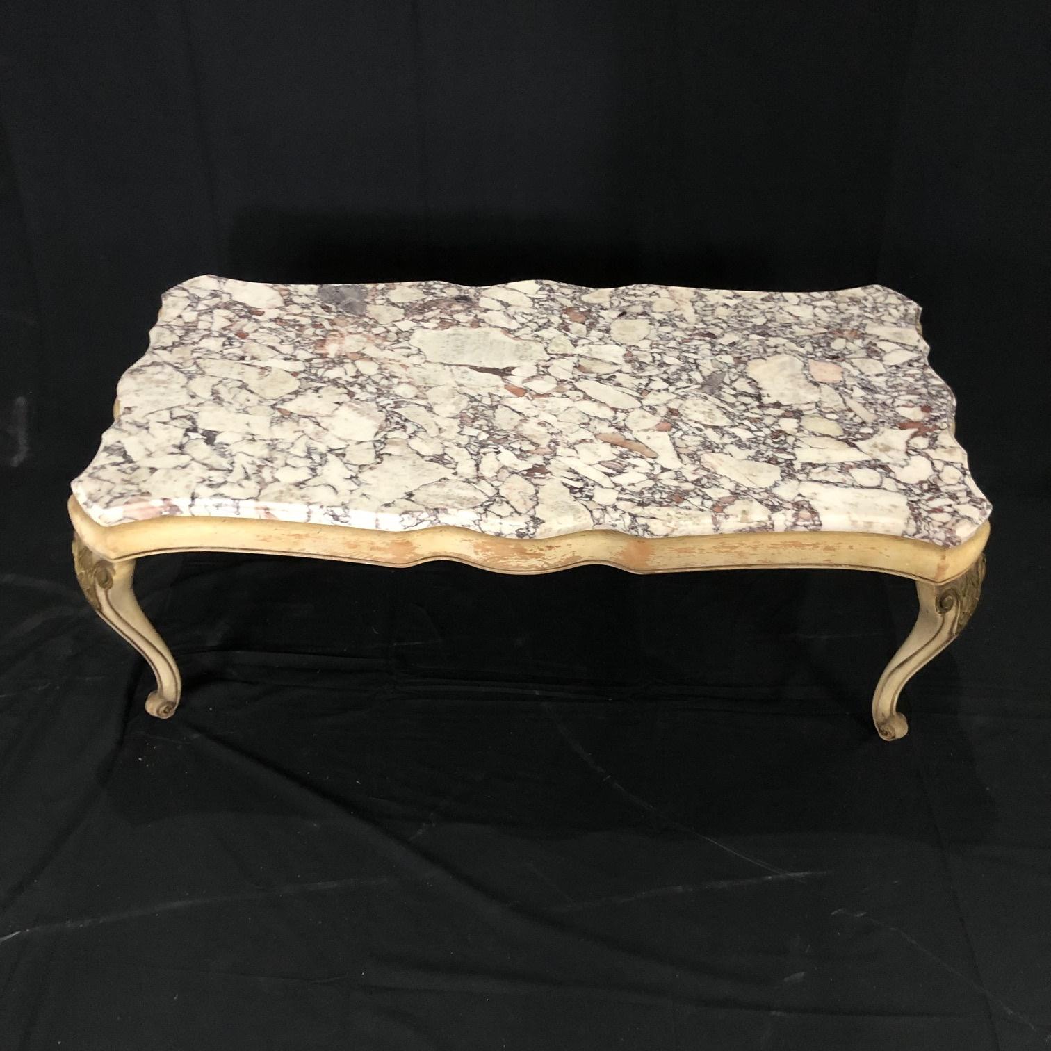 Midcentury Louis XV Style Coffee Table with Stunning Marble Top 3