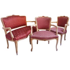 Midcentury Louis XV Style Neoclassical Hollywood Regency, Settee & Chairs, 1950s