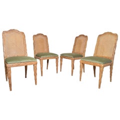 Midcentury Louis XVI Style Faux Bois Rush Cane Branch Form Back Dining Chairs