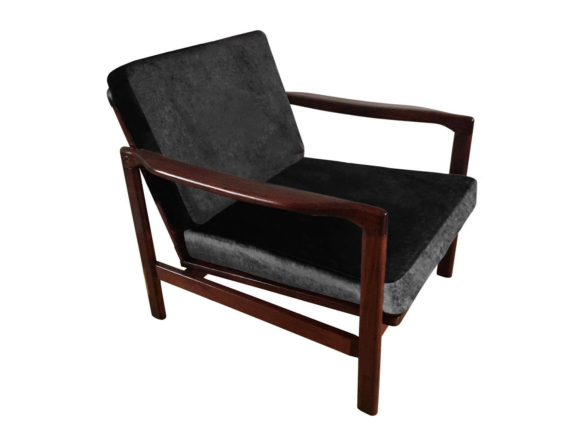 Mid-Century Modern Midcentury Lounge Armchairs Set in Black Velvet, Zenon Bączyk, 1960s For Sale