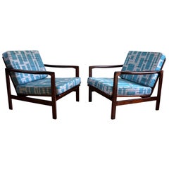 Midcentury Lounge Armchairs Set in Blue Jacquard, Zenon Bączyk, 1960s