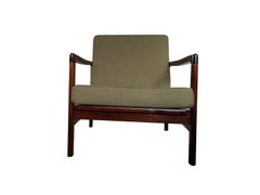 Midcentury Lounge Armchairs Set in Olive Linen, Zenon Bączyk, 1960s