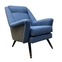Midcentury Lounge Chair 1950s Blue Refurbished