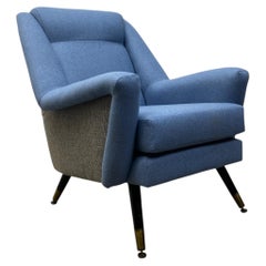Midcentury Lounge Chair 1950s Blue Refurbished
