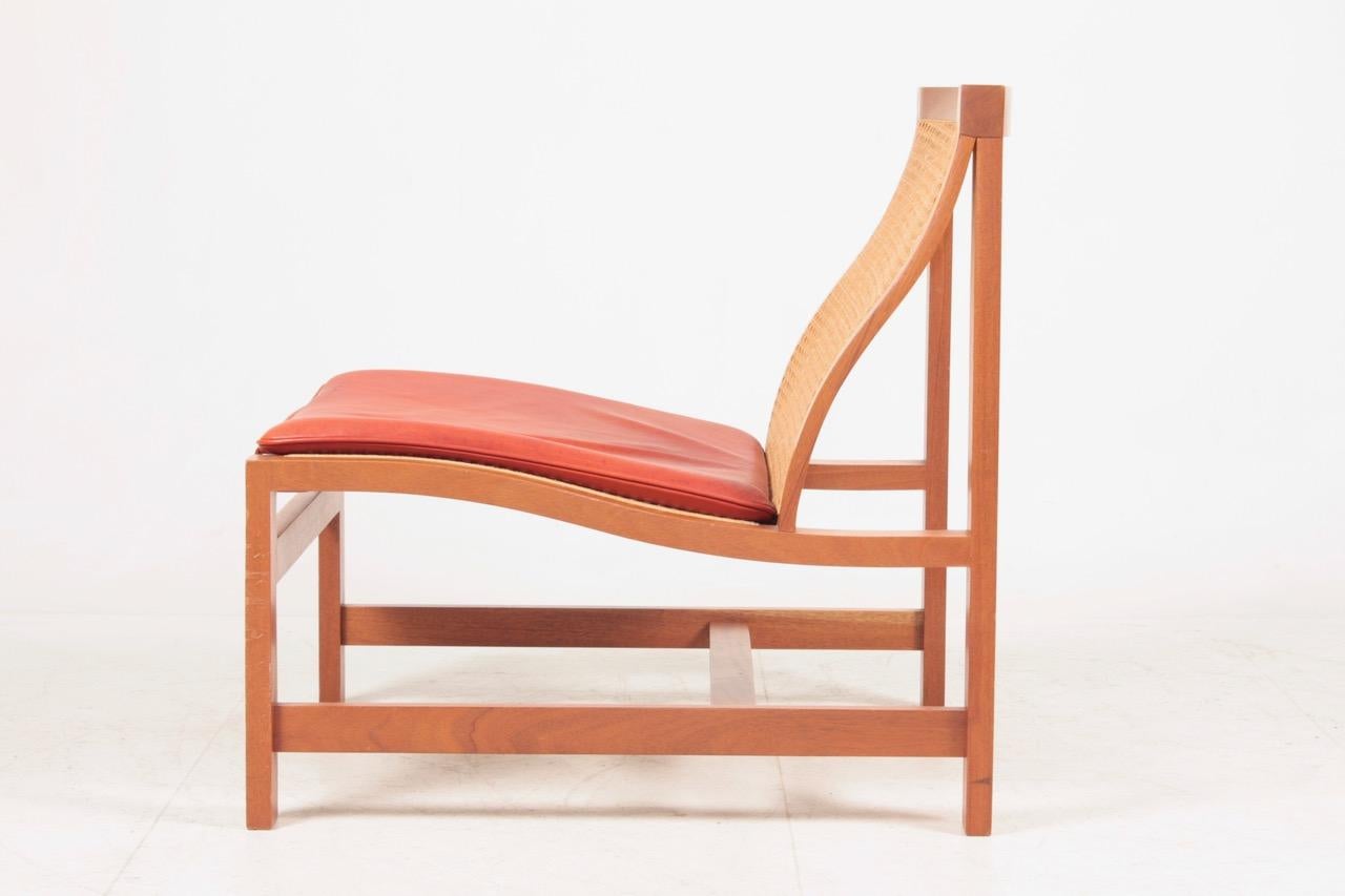 Scandinavian Modern Midcentury Lounge Chair by in Beech and Patinated Leather, Danish