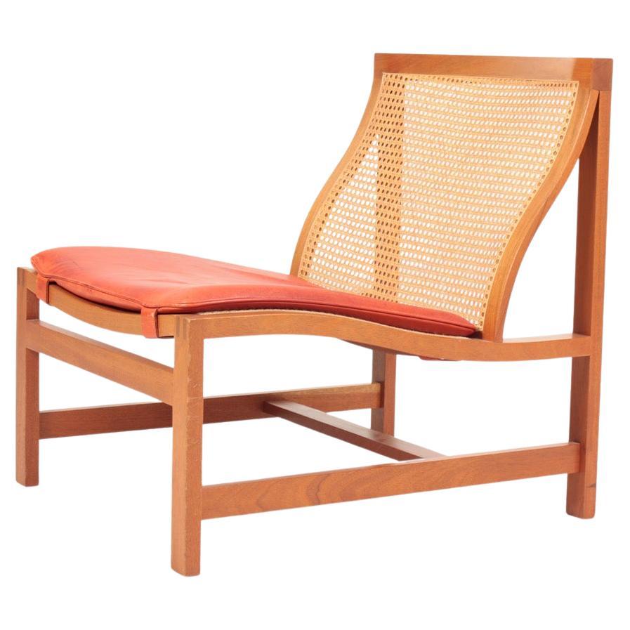 Midcentury Lounge Chair by in Beech and Patinated Leather, Danish