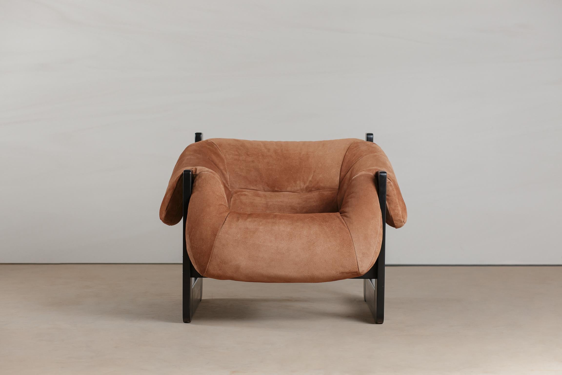 Mid-Century Modern lounge chair by Percival Lafer in ebonized and new upholstery. Really unique design and construction make this a true statement piece. Single piece. 