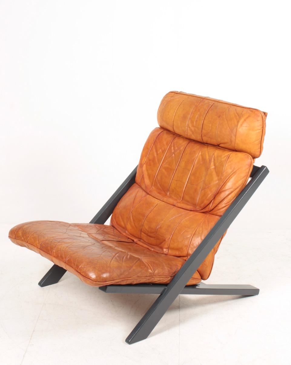 Midcentury Lounge Chair by Ueli Berger for De Sede Lounge in Cognac Leather In Good Condition In Lejre, DK