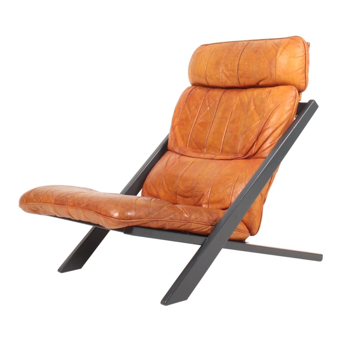 Midcentury Lounge Chair by Ueli Berger for De Sede Lounge in Cognac Leather
