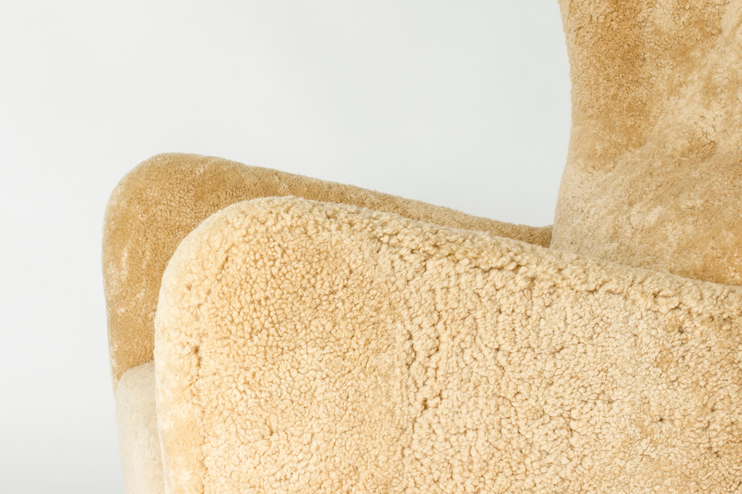 Sheepskin Midcentury Lounge Chair, Fritz Hansen, Denmark, 1930s