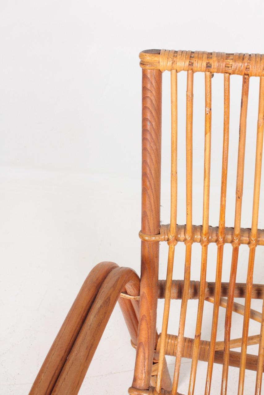 Midcentury Lounge Chair in Bamboo & Elm Designed by Wengler, Danish Design 1940 1