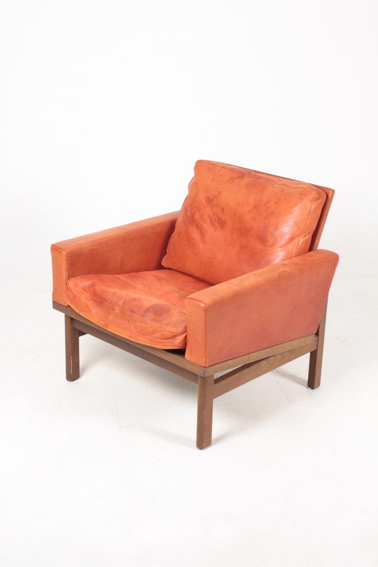 Scandinavian Modern Midcentury Lounge chair in Patinated Leather by Erik Jørgensen, 1960s For Sale