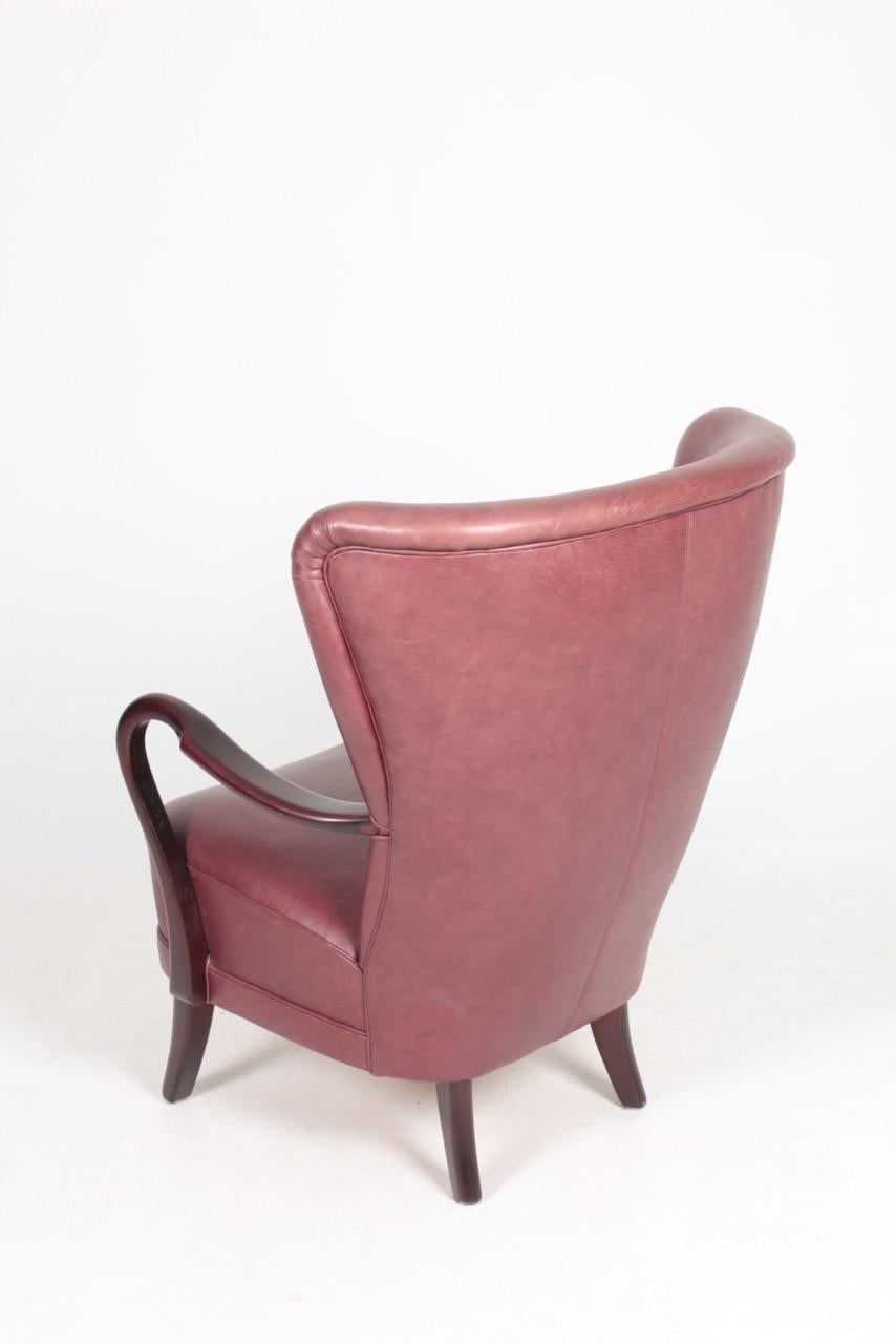 Midcentury Lounge Chair in Patinated Leather Designed by Alfred Christensen 4