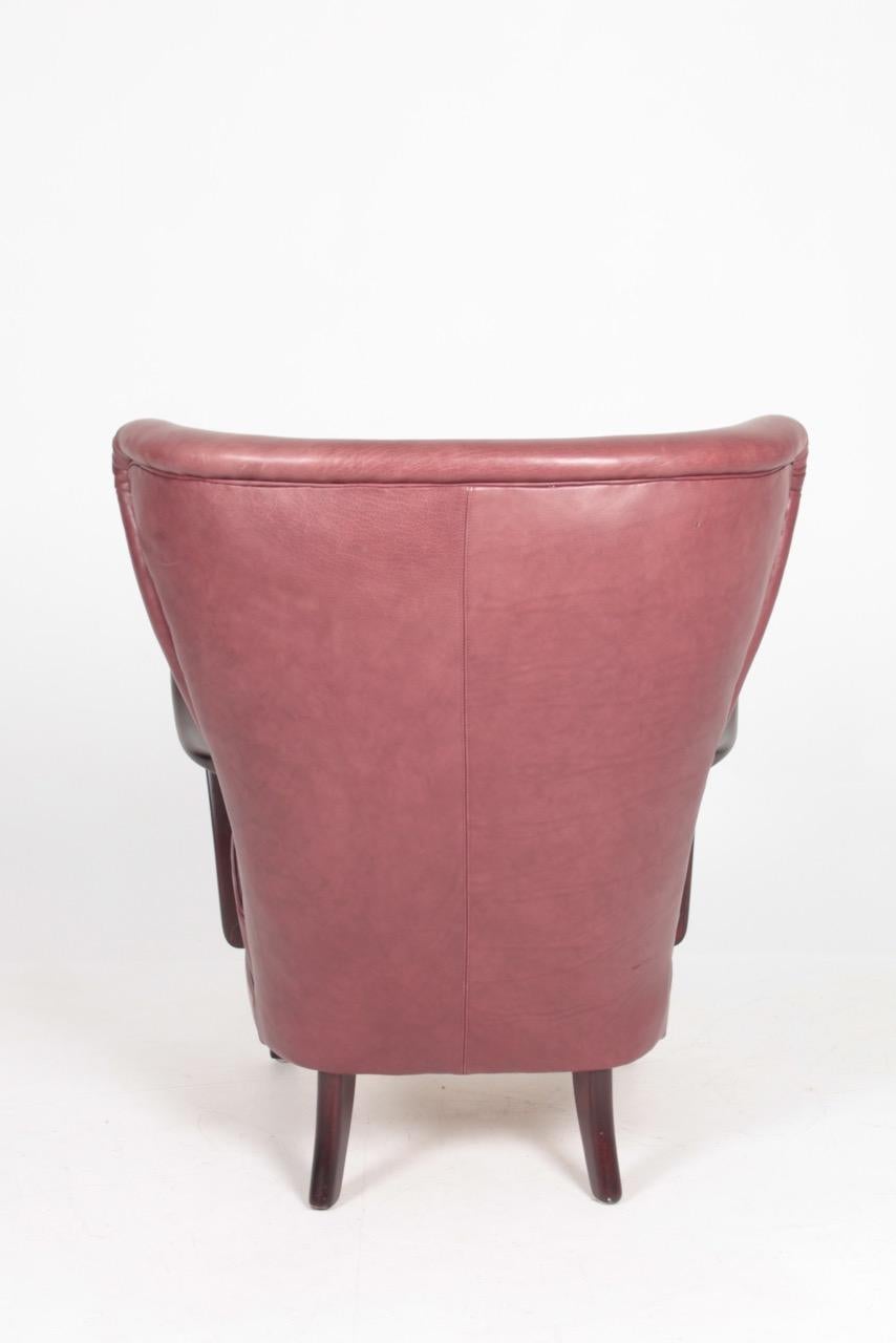Midcentury Lounge Chair in Patinated Leather Designed by Alfred Christensen 1